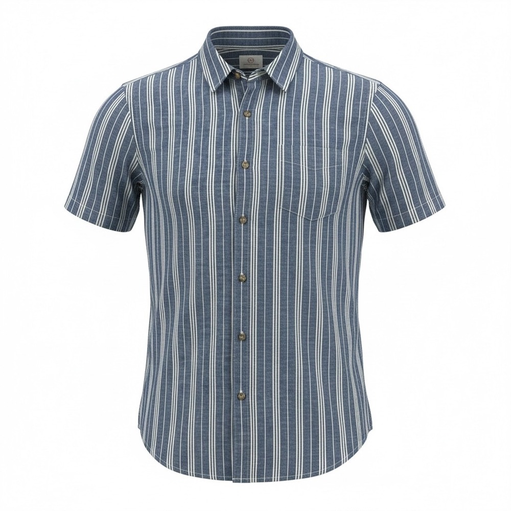 AG Adriano Goldschmied Shirt Mens Medium M Blue White Striped Linen Short Sleeve